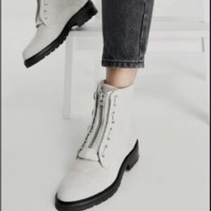 AllSaints Ariel Boot White Suede Distressed Moto Zipper Zip Lace-Up Size 8 New